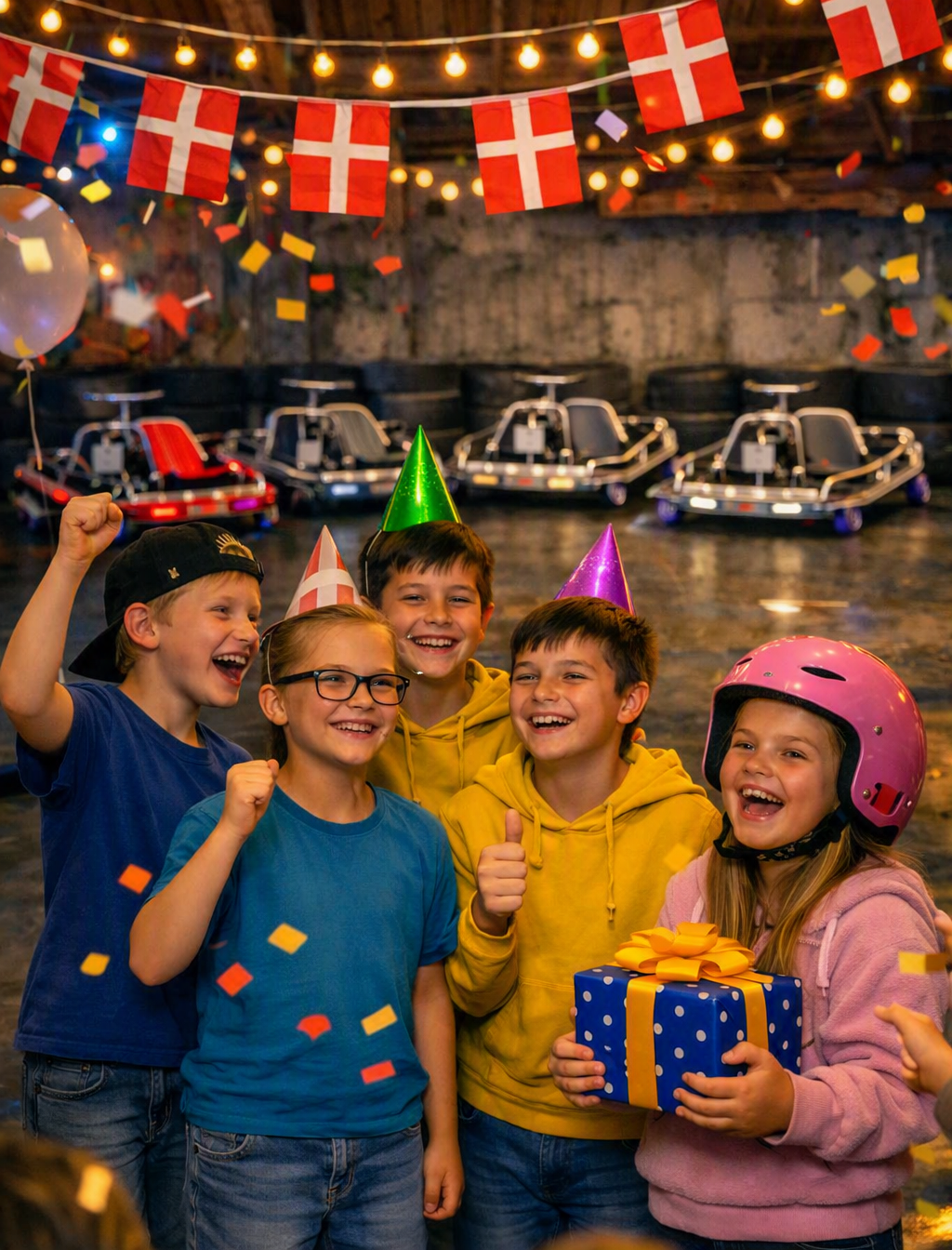 Glade børn der fejrer en fødselsdag med Crazy Kart driftkarts i København